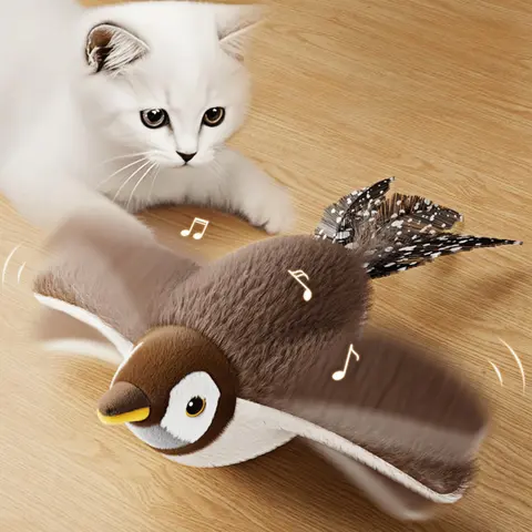 Rechargeable Songbird Cat Toy with Flapping Wings - Interactive Plush Indoor Game Relieves Boredom, USB Powered Soft Feather Design, Safe for All Breeds, Interactive Cat Toys
