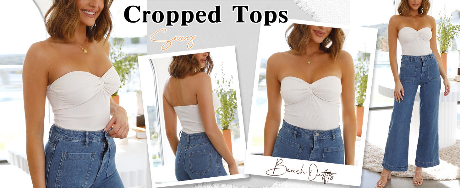 ANRABESS Women Strapless Crop Tube Top Sexy Ribbed Knit Twisted Knot Front Bandeau Sleeveless Y2K Corset Tanks Tops Outdoor Corset top ANRABESS Women Strapless Crop Tube Top Sexy Ribbed Knit Twisted Knot Front Bandeau Sleeveless Y2K Corset Tanks Tops Outdoor Corset top