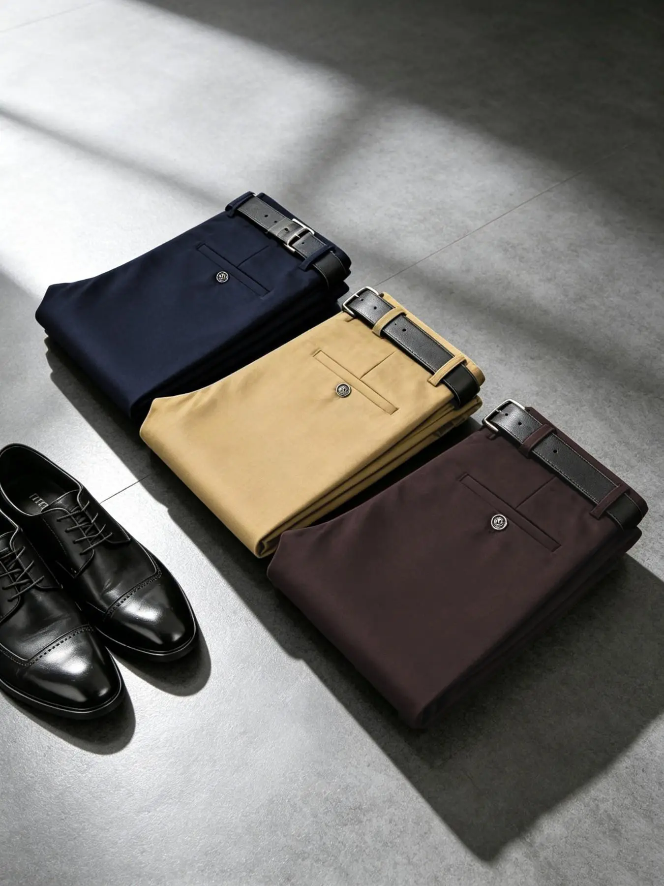 3-Pack Men's Business Casual Straight Trousers Pants. Wrinkle-resistant, smooth, structured fabric, no creases when sitting long. Black/Khaki/Burgundy. Ideal for office & daily wear. Cost-effective for quality men. (Belt not included)