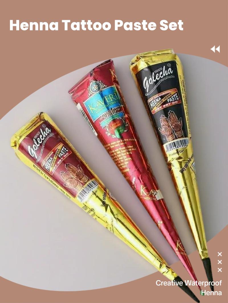 3 Pcs Henna Tattoo Paste, Temporary Waterproof Body Art, Henna Design Cream, Ideal for Creative Body Design #TOP PICKS