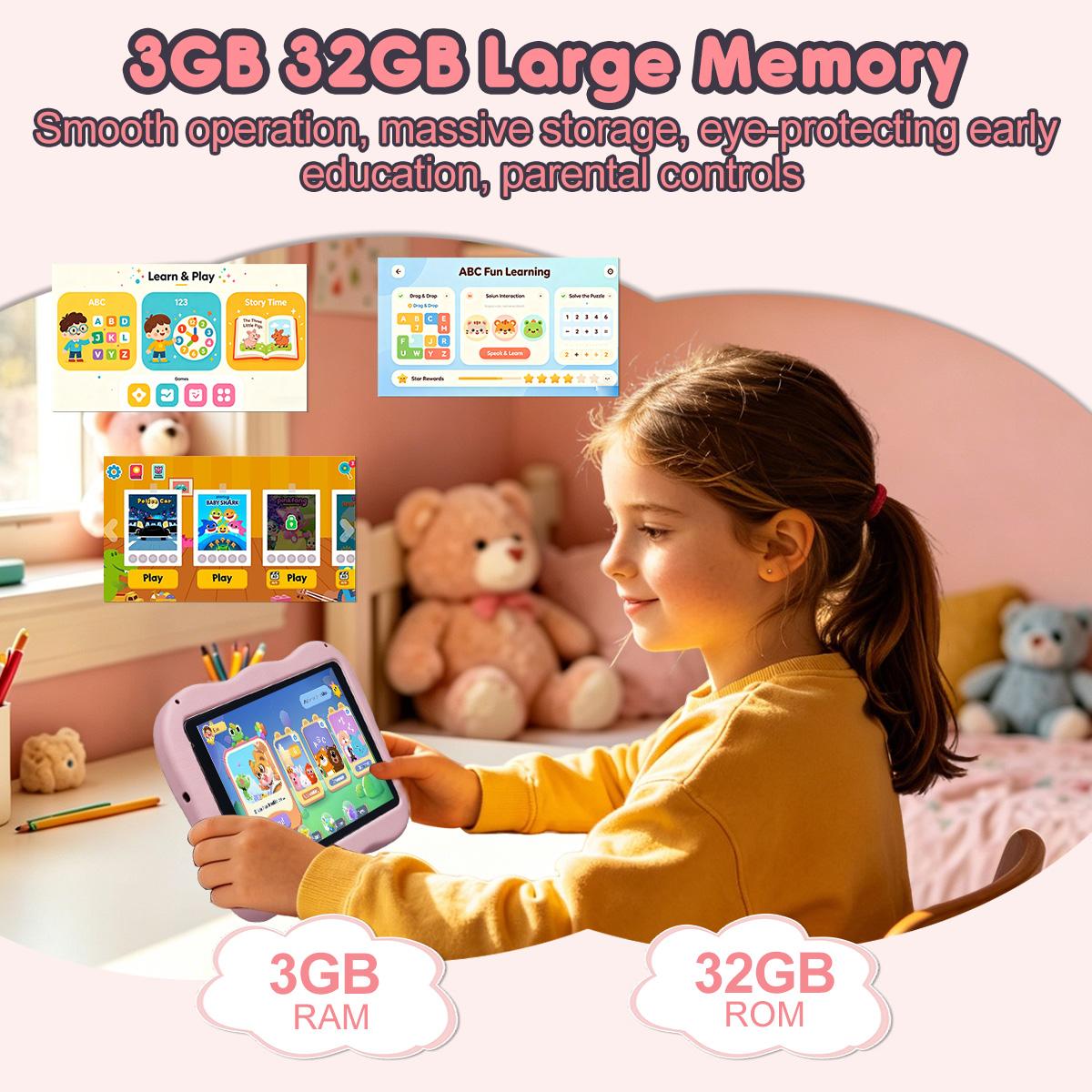 8-Inch Android 10 Kids Tablet, 3gb+32GB Storage, Parental Control, Web Browsing, Learning Games, Drawing Tools, Music Player, E-Reader, Shockproof Case, Dual Cameras