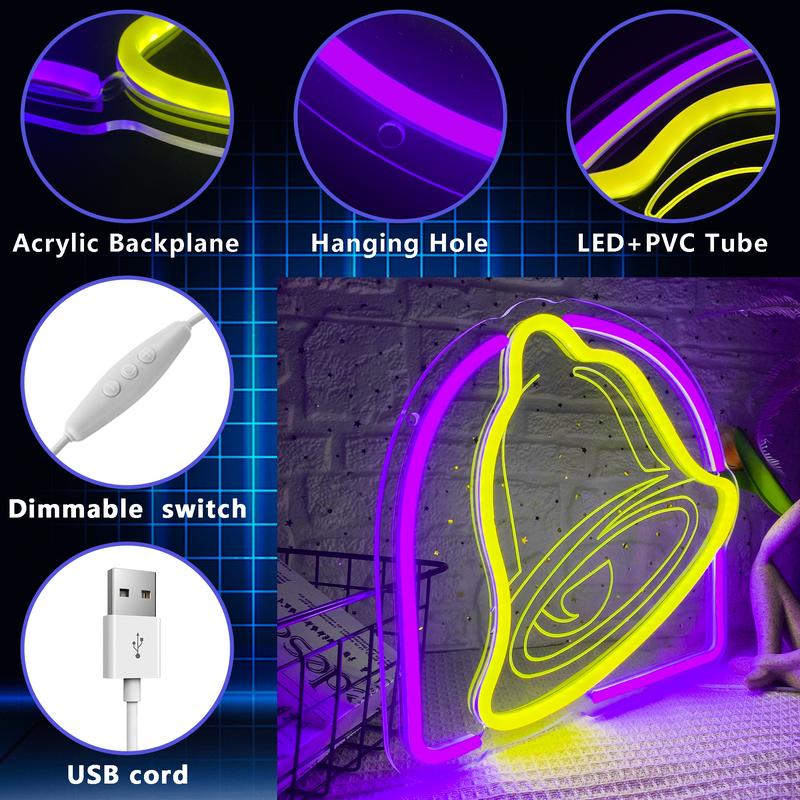 Taco Neon Signs for Wall Decor,Dimmable Bell Led Neon Light for Mexican Restaurant Decor,USB Powered for Kitchen Coffee Bar Coffee Shop Business Birthday Christmas Gifts(13.3 * 11.4in)
