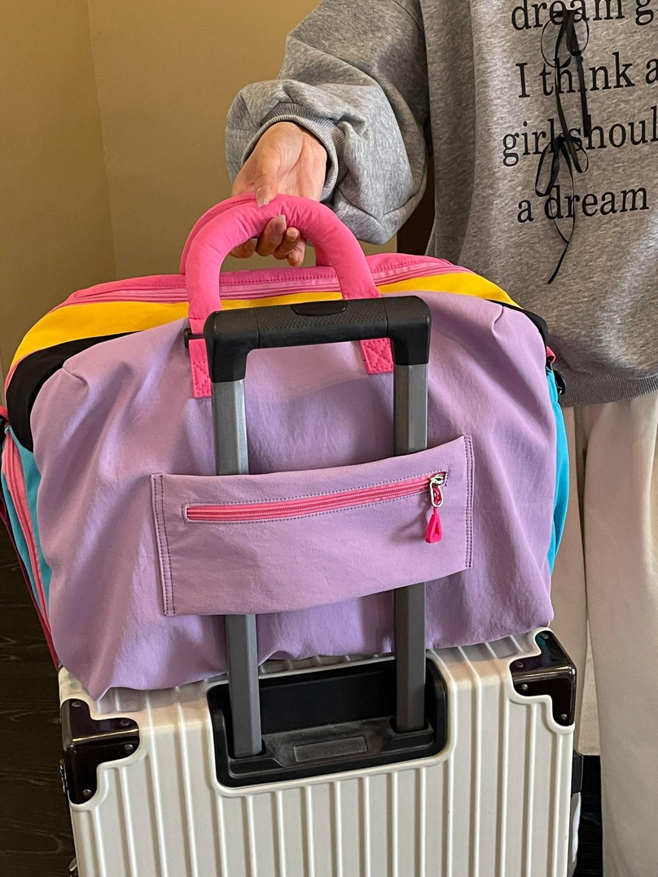Vibrant Colorblock Duffel Bag, Lightweight Nylon, Large Capacity, Shoe Compartment, Detachable Strap, Ideal for Travel & Gym