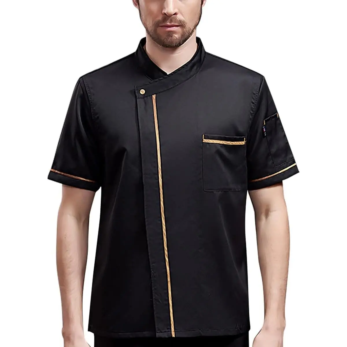 Unisex Chef Jacket - Shoulder Cool Vent Chef Coat Gold Edge Working Chef Uniform