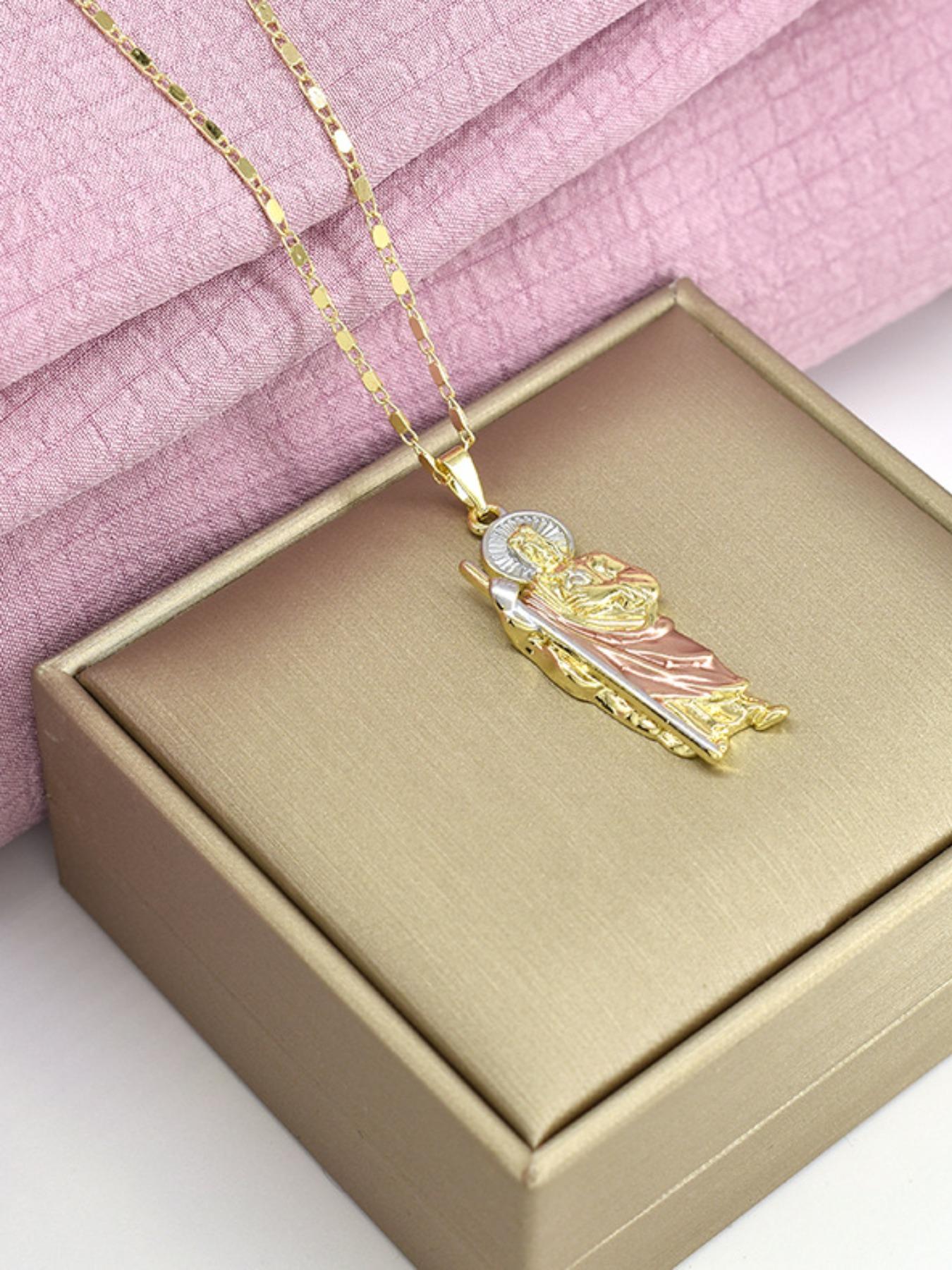 Fashion Hip Hop Saint Judas Necklace, Men's Copper Plated 14k Gold Saint Jude Pendant, 24 Inch Flat Chain, Perfect Gift for All Seasons