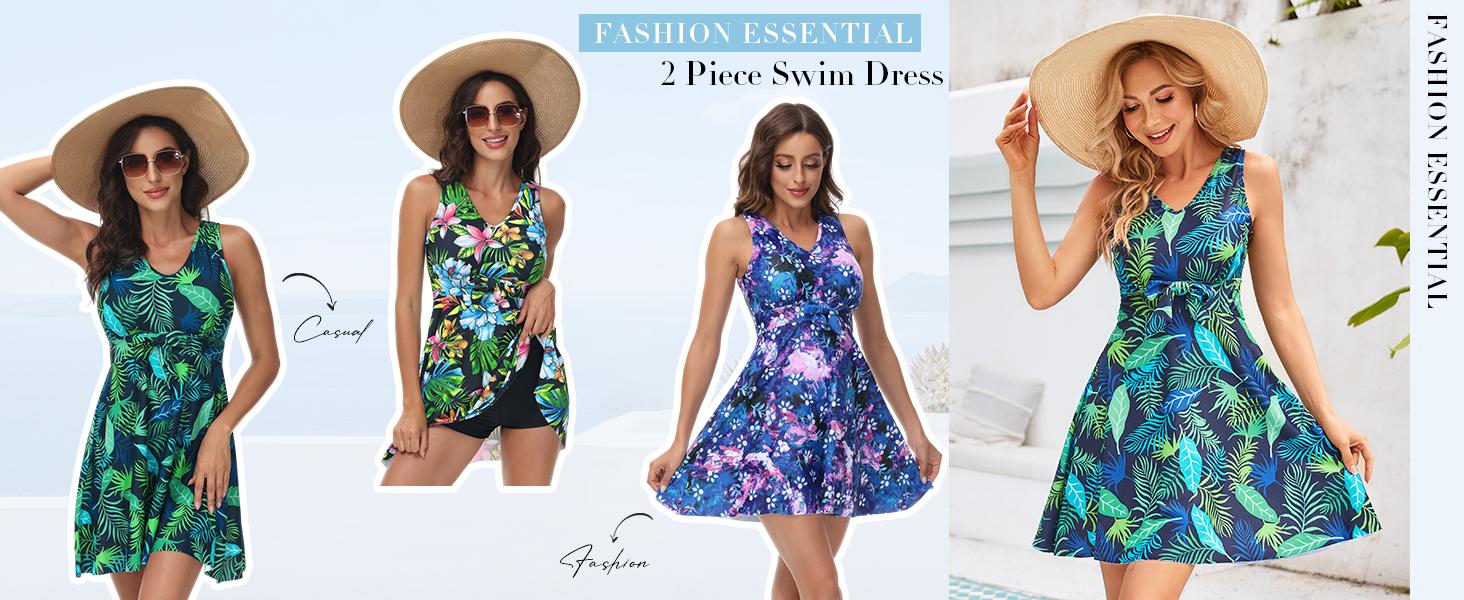 【S-2XL】Women's Two Piece Swimsuits Tummy Control Back Cross Flowy Tankinis Set Swimdress Bathing Suits with Boyshorts Swimwear Swimming Beach #TikTokShopBlackFriday SpringStatements