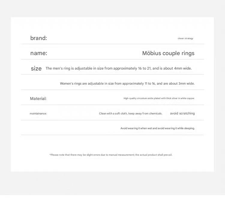 Fashion Jewelry - Adjustable unisex stainless steel Mobius rings with delicate and lightweight groove design; perfect for weddings, couples, and Valentine's Day gifts.