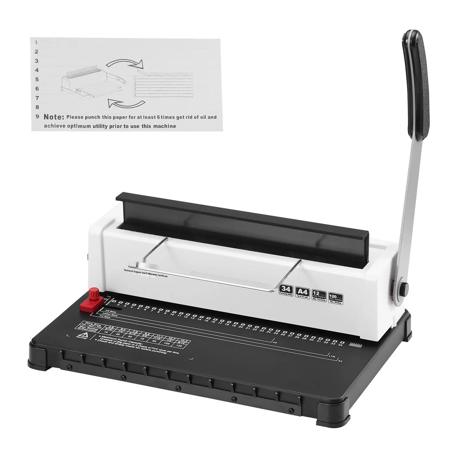 Coil Binding Machine, Manual Book Binder With 34-Hole System For Binding 120 Sheets, Includes 100 Pcs 5/16" Coil Binding Spines, Adjustable Side Margin, Compatible With Letter Size, A4 And A5 Notebooks