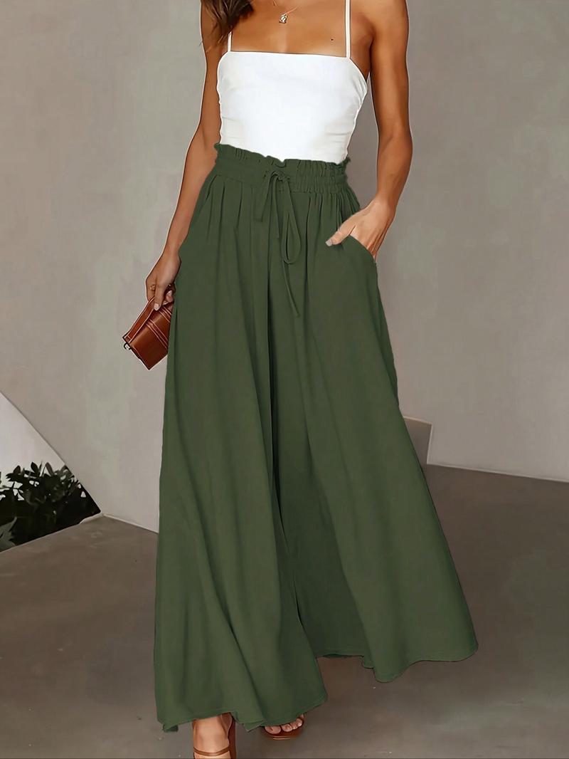 Women's Wide Leg Pants, Casual Loose Fit High Waist Drawstring Palazzo Trousers, All Season Comfortable Design with Pockets