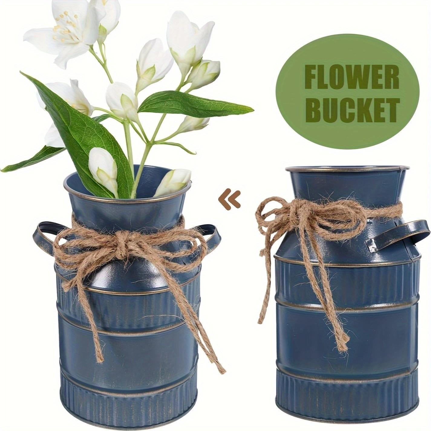 Vintage Rustic Metal Cylinder Vase with Handle, Farmhouse Decor Watering Can, Living Room Desk, Coffee Shop, Garden Party, Wedding Party Decoration