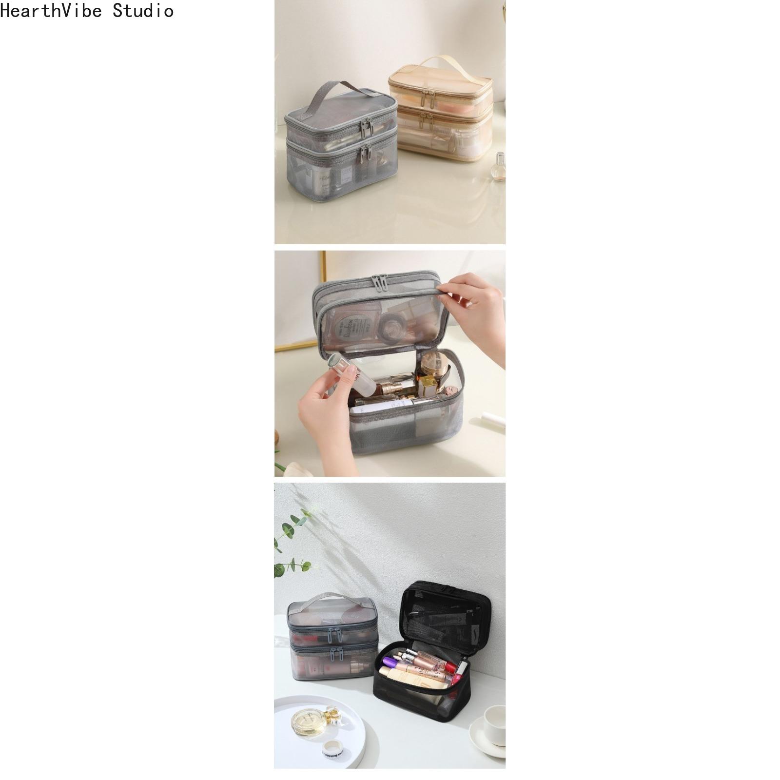 Travel Toiletry Bag - Large Capacity Double-Layer Mesh Polyester Cosmetic Bag, Water-Resistant Portable Breathable Dry-Wet Separated Multi-Purpose Pouch for Holiday, Gym (Sports & Outdoor Camping Hiking Essential), Gym Shower Bag