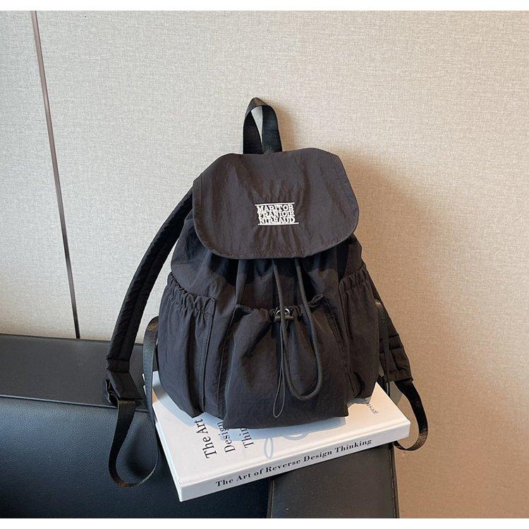 Korean Style Ins Drawstring Flap Backpack, Lightweight Nylon Casual Daypack, Large Capacity School Bag, Multi-Use Rucksack for Commute & Travel