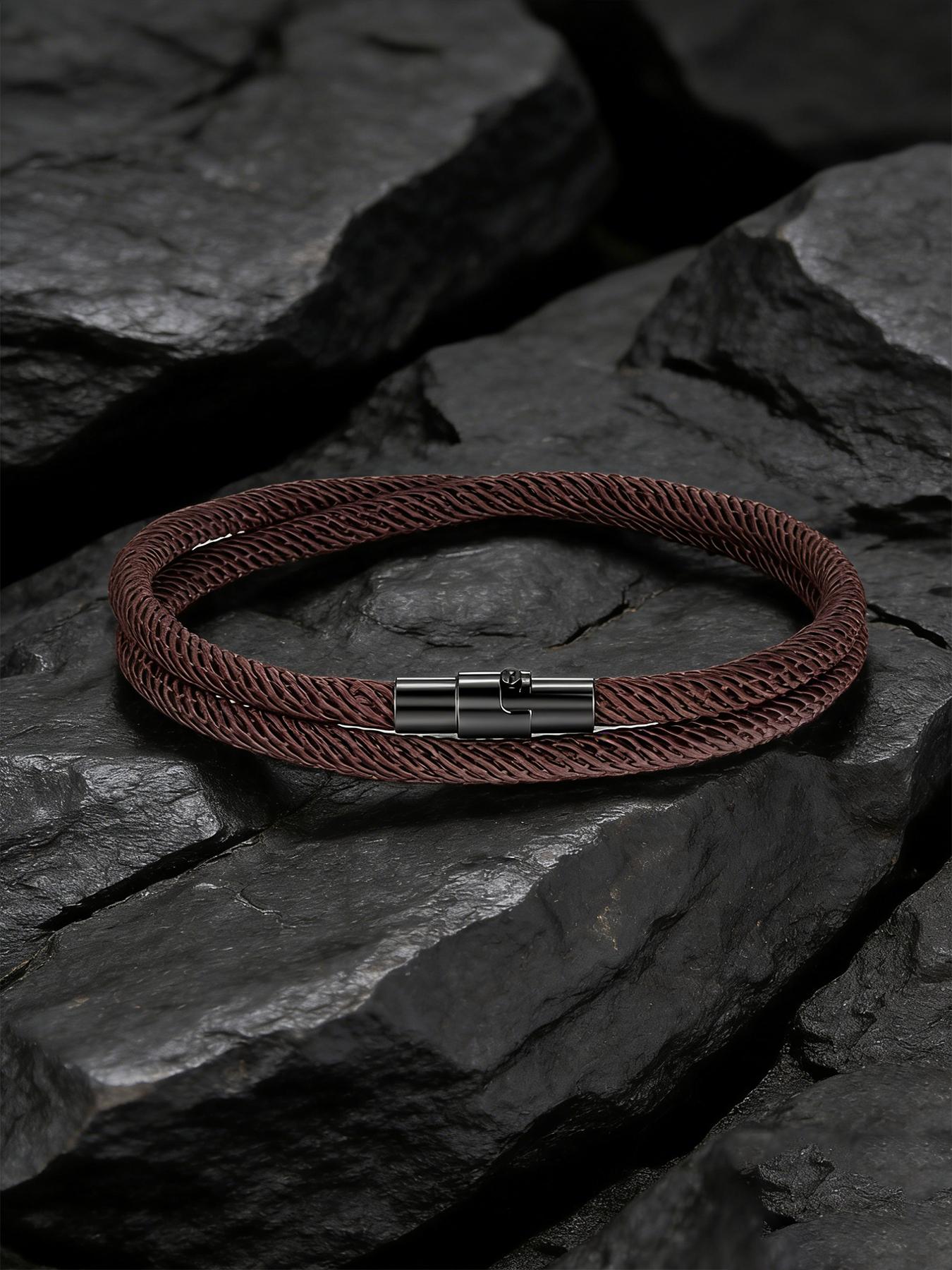 1pc Men's Minimalist Braided Rope Bracelet, Magnetic Clasp, Waterproof & Durable Wristband, Ideal for Everyday Wear & Gifting, Perfect Boyfriend & Father's Day Gift