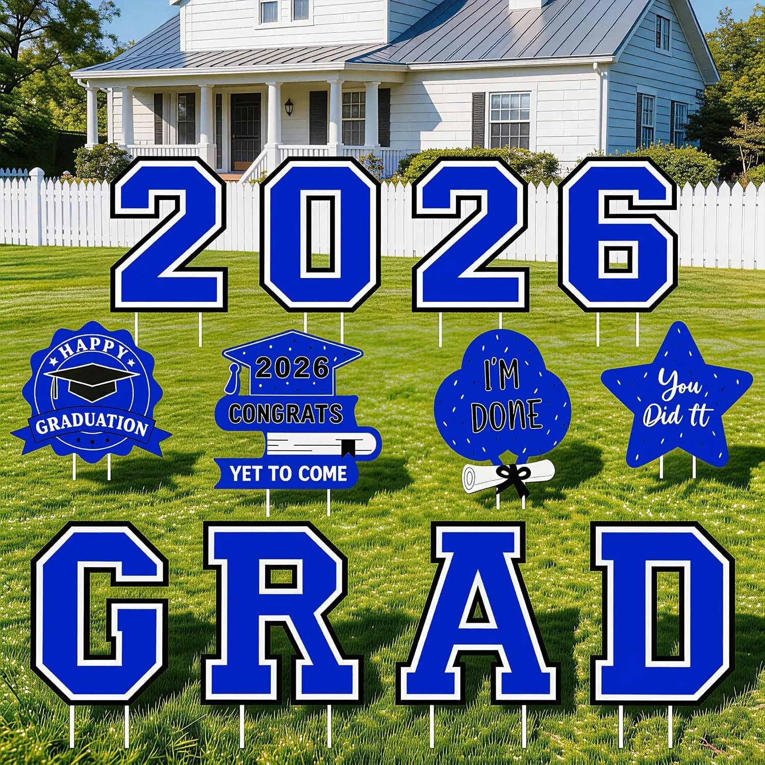 Graduation Decorations 2026 12Pcs Graduation Yard Signs Class of 2026 Outdoor Waterproof Congrats Grad Sign with Stakes for kindergarten K-12th College Any Grade Blue