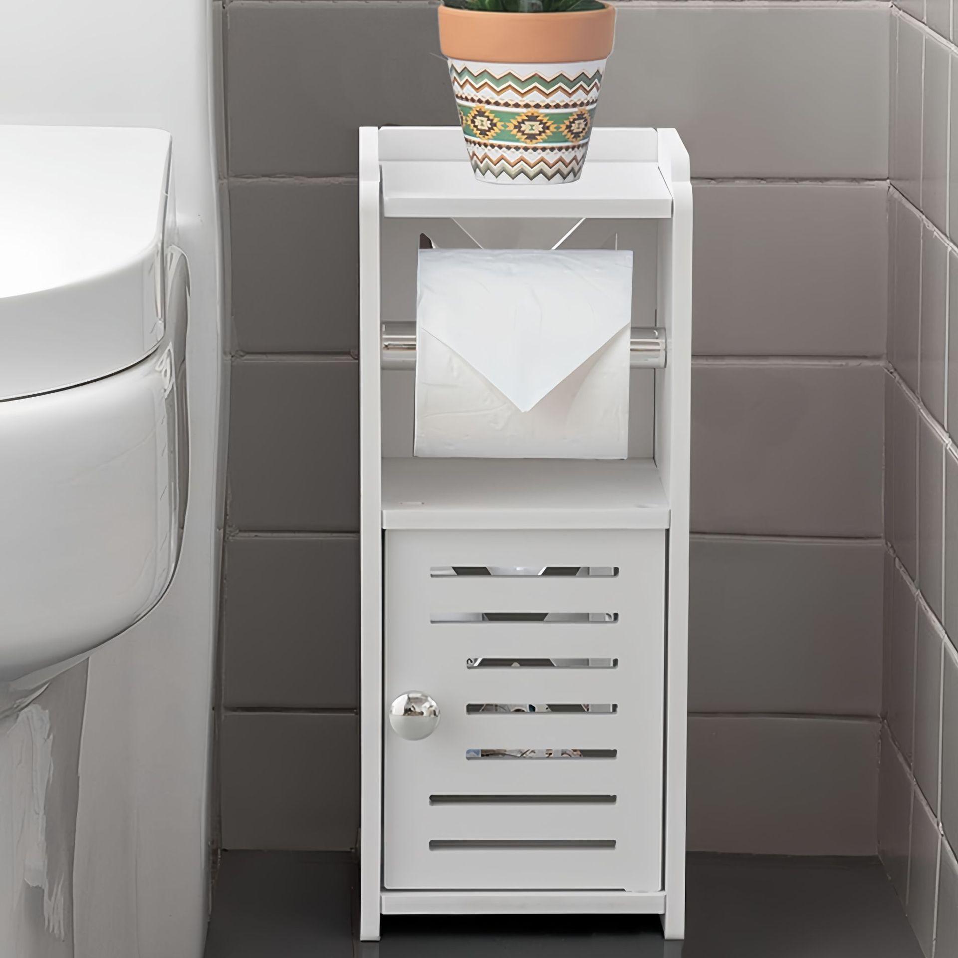Vertical Toilet Paper Holder Cabinet, Independent PVC Bathroom Storage Cabinet, Compact Storage Solution for Apartment Residents