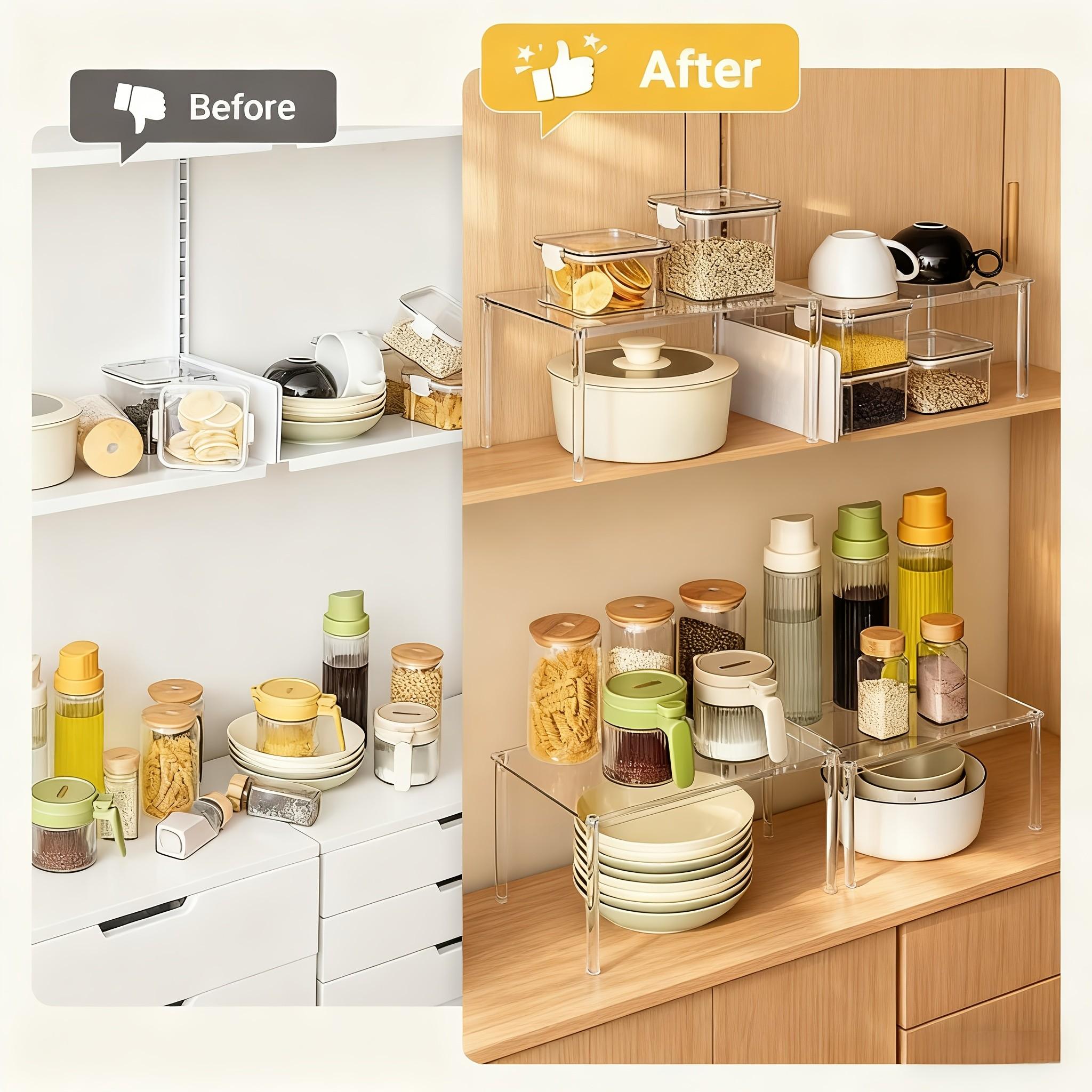 Transparent Acrylic Storage Rack, Layered Kitchen Organizer, Stackable Shelving for Cabinets, Desks, Countertops, Vertical Storage Solution