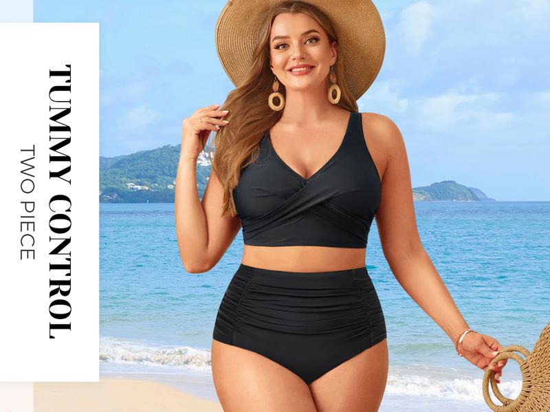 Aqua Eve Women Plus Size Two Piece Swimsuit High Waisted Bikini Set Tummy Control Bathing Suit