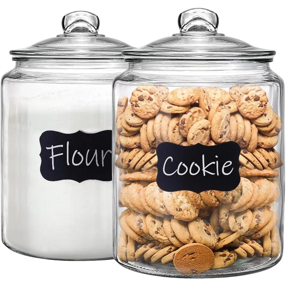1.5 Gallon Glass Canisters with Airtight , 2 Pack Flour & Cookie Jars | 5.9" Wide Mouth, Heavy Duty Glass Jar, Kitchen & Pantry Storage Containers for Cookie, Flour, Sugar, Rice, Pasta, Beans