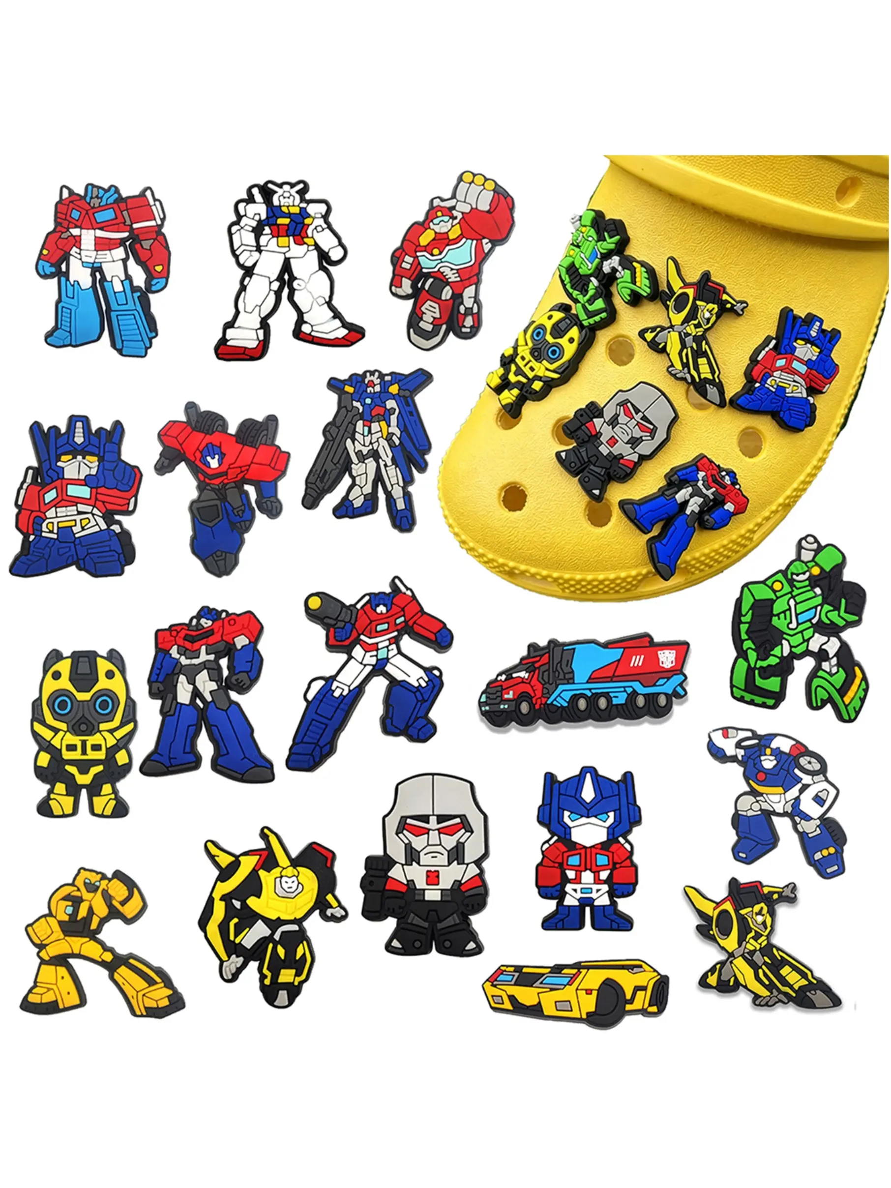 18pcs Fun Transforming Robot Shoe Accessories, Boy's Sandals DIY Cartoon Decorations, Birthday Party Gifts, Kids' Footwear Accessories