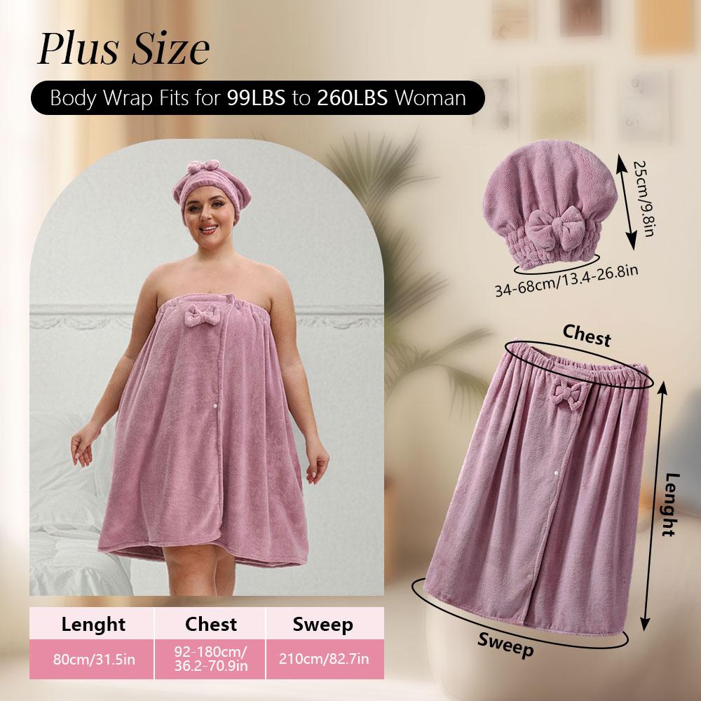 Solid Color Bathrobe & Bath Towel Set, Adjustable Shower Cap Included Bathrobe & Bath Towel, Soft Comfortable Bathrobe & Towel for Home Travel Sauna, Bathroom Towel