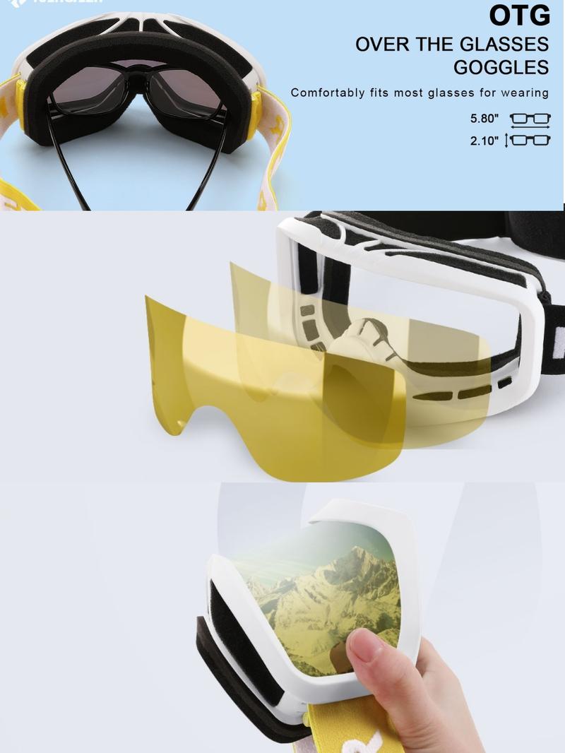 Ski Goggles Anti-Fog Snow Goggles OTG 100% UV Protection Snowboard Goggles Bendable Dual-Lenses for Men Women Youth B7012