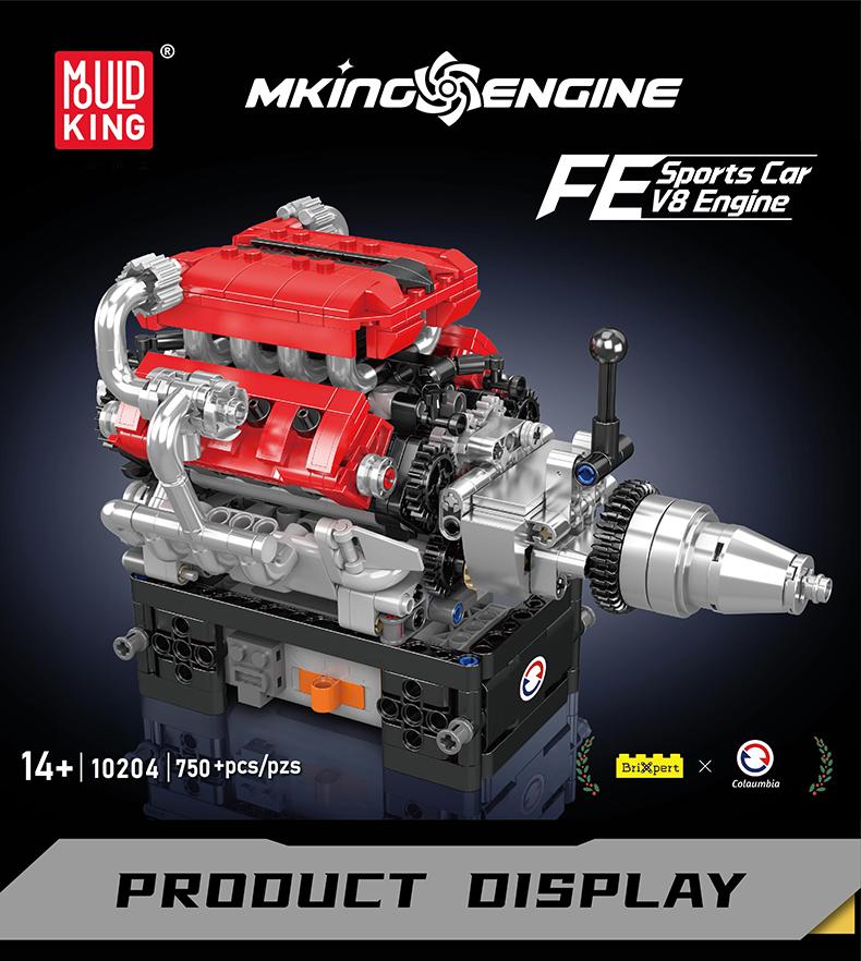 Mould King 10204 V8 Engine Car Motor Model Building Block Engineering STEM DIY Set Gift Adult Kid Toy 750 Pcs