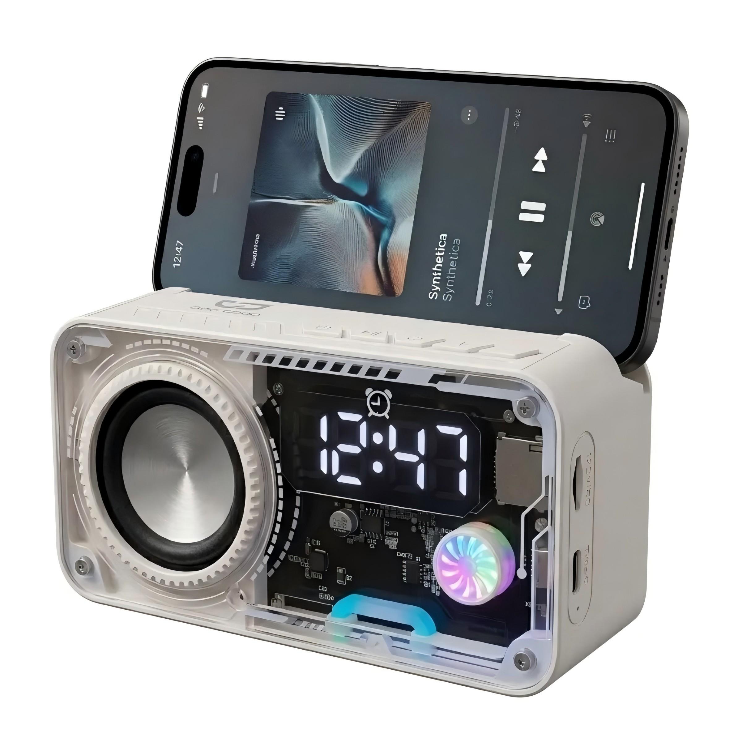Transparent Mech Wireless Bluetooth-compatible Speaker with Phone Stand, RGB LED Night Light, Portable Stereo Sound System, Long Battery, Perfect Gift