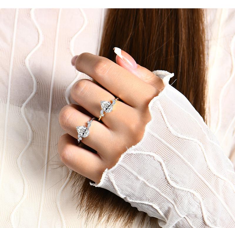 Pear Shape Synthetic Moissanite Ring 2.0CT D Color VVS1 Engagement Party For Women Fine Jewelry Gift R054