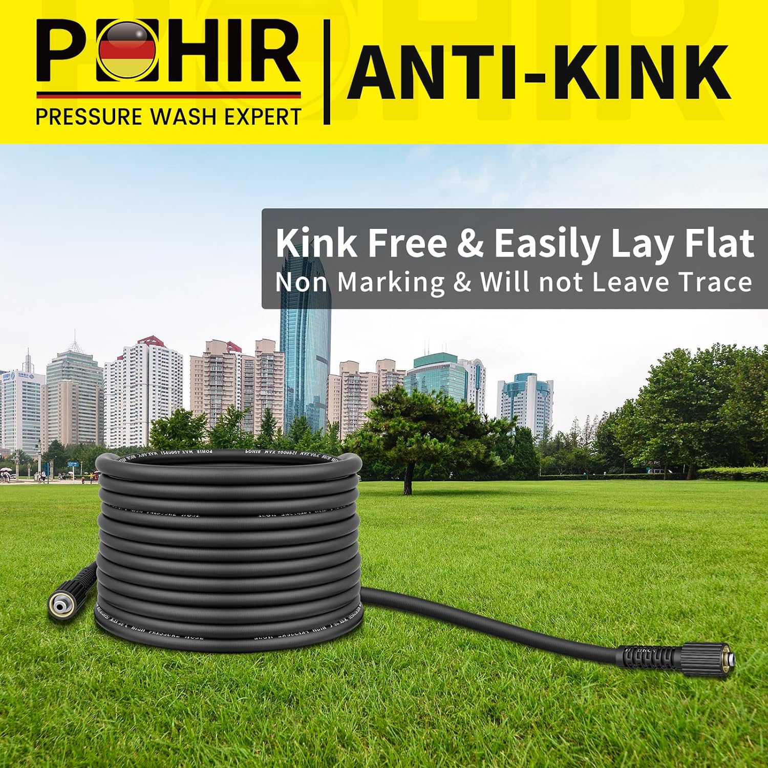 POHIR Pressure Washer Hose with M22&14mm Connects, 4000PSI Resistant Replacement Hose, Electric Power Washing Hose with M22 to 3/8 Quick Connect Set and Extension Adapter for Cleaning