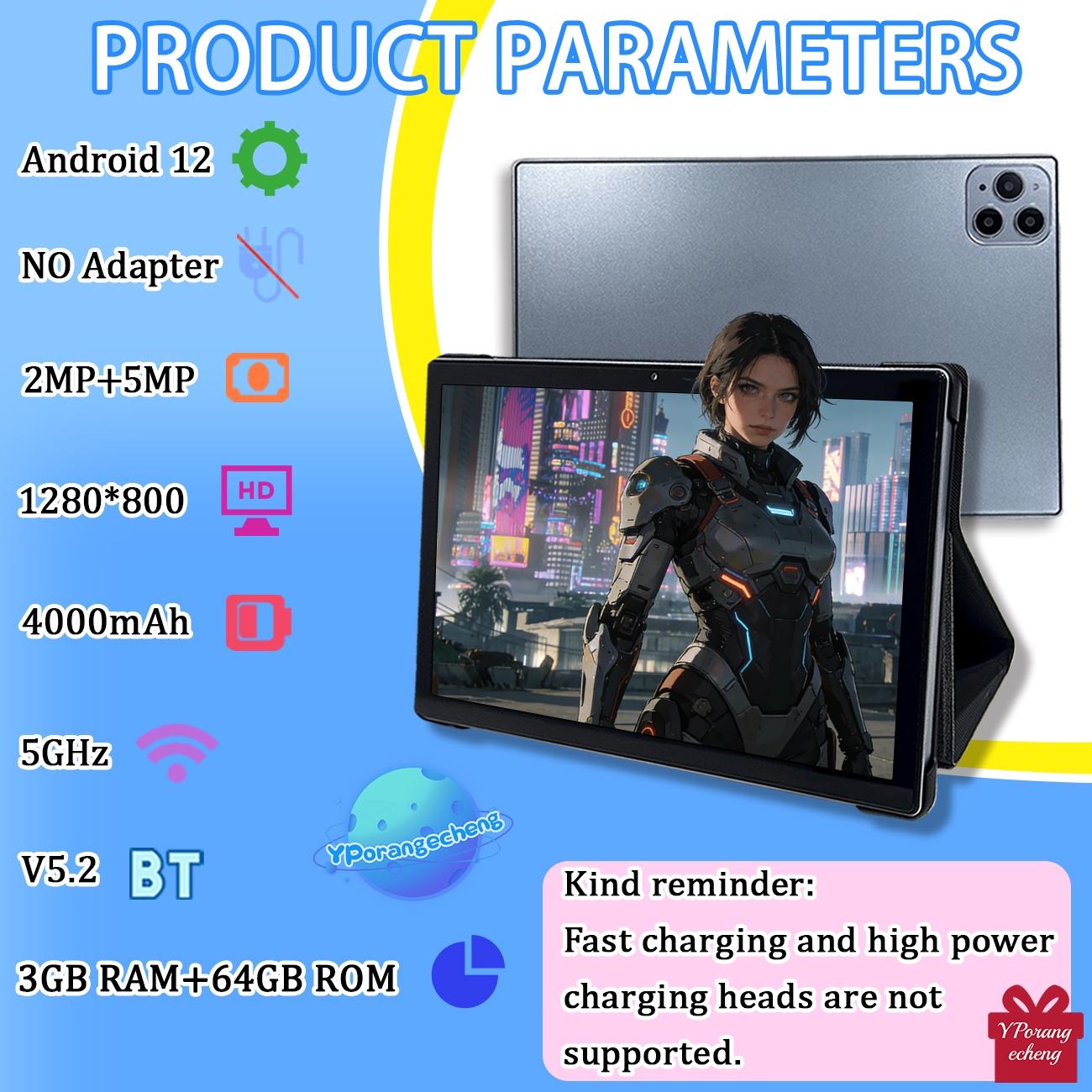 10.1-inch tablet, 9-in-1, Android 12, Android Tablet Pc, expandable 1TB, supports 5G wireless network, smooth internet access, for business and home use, supports high-definition TV watching, anti fall, no adapter, Android Wifi Tablet