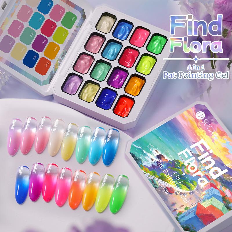4-in-1 Patting Gel Nail Polish Set - 16 Colors of Pure Cream Gel Palette, Pigmented Colors Suitable for Gradient and Floral Nail Art, Ideal for Salon and Home Use