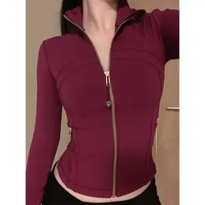 Spring Thin Stand Collar Fitted Jacket Zipper Running Sports Coat Fitness Yoga Top, Women's Casual Outerwear, Sporty Breathable Outerwear