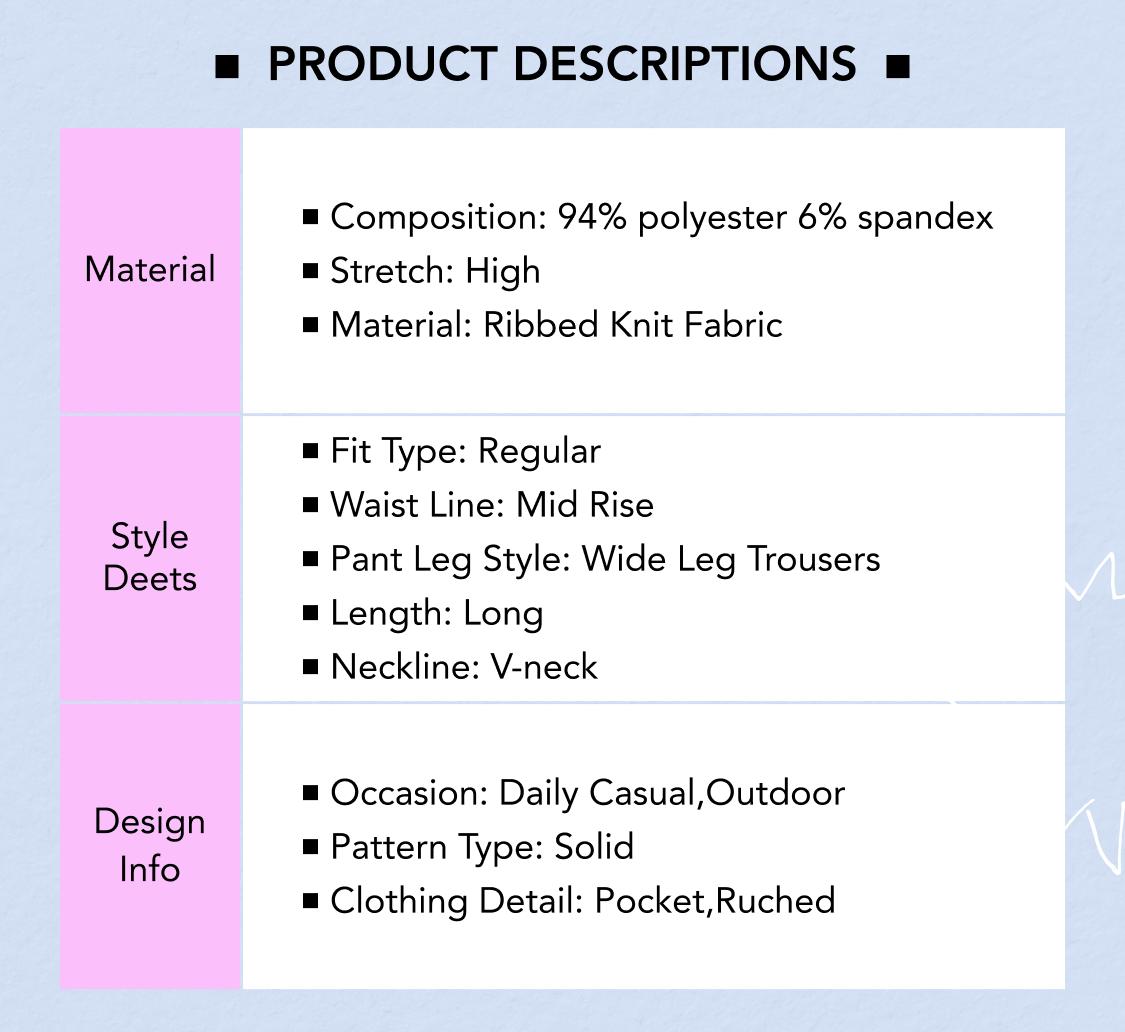 Cider [10 colors, size 0-26] V-neck Ruched Solid Wide Leg Jumpsuit