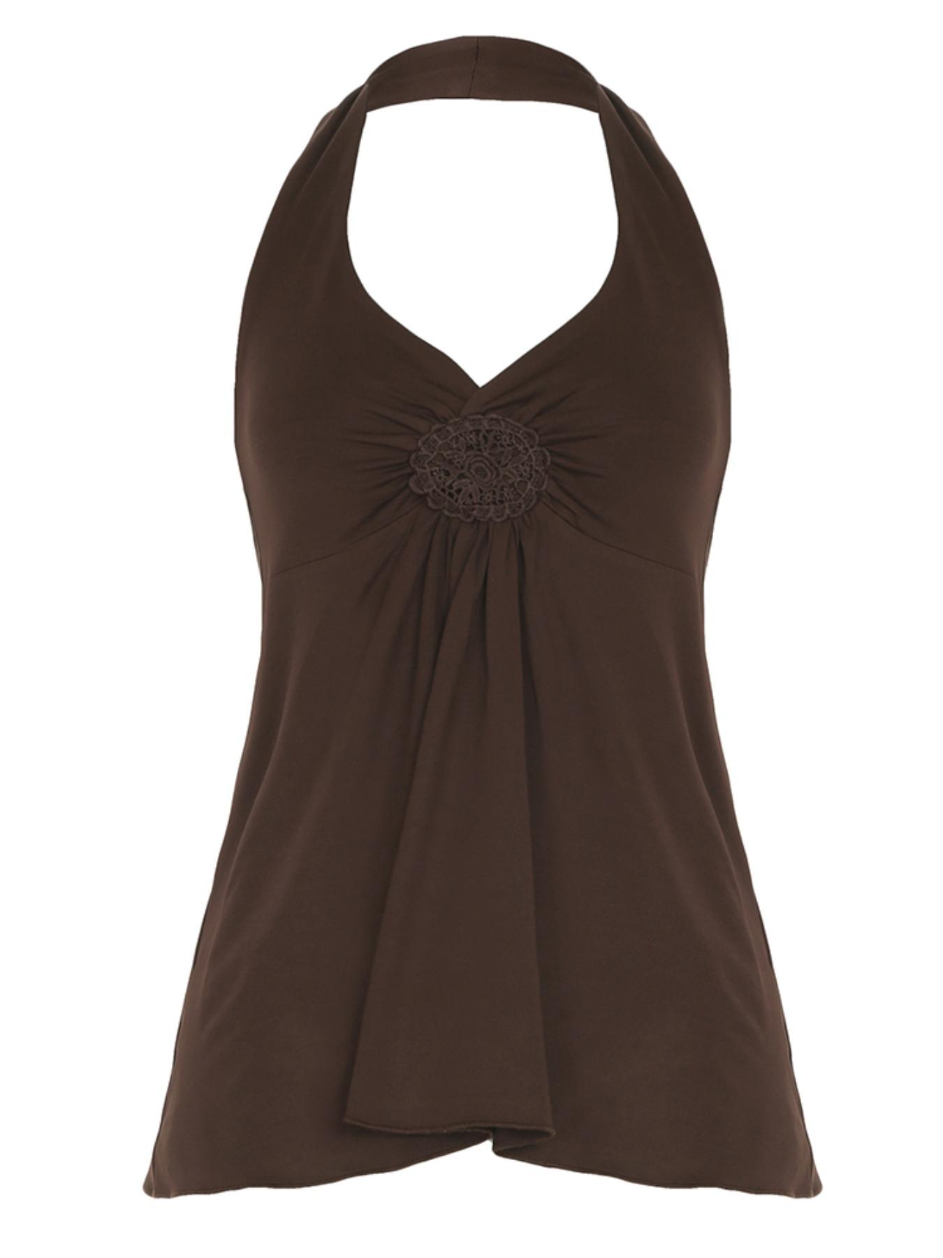 Vintage Halter Top for Women, Sleeveless A-line Tank Tops , Summer Y2K Sweetheart Solid Casual V Neck Backless Tanks, Streetwear Woman Clothing