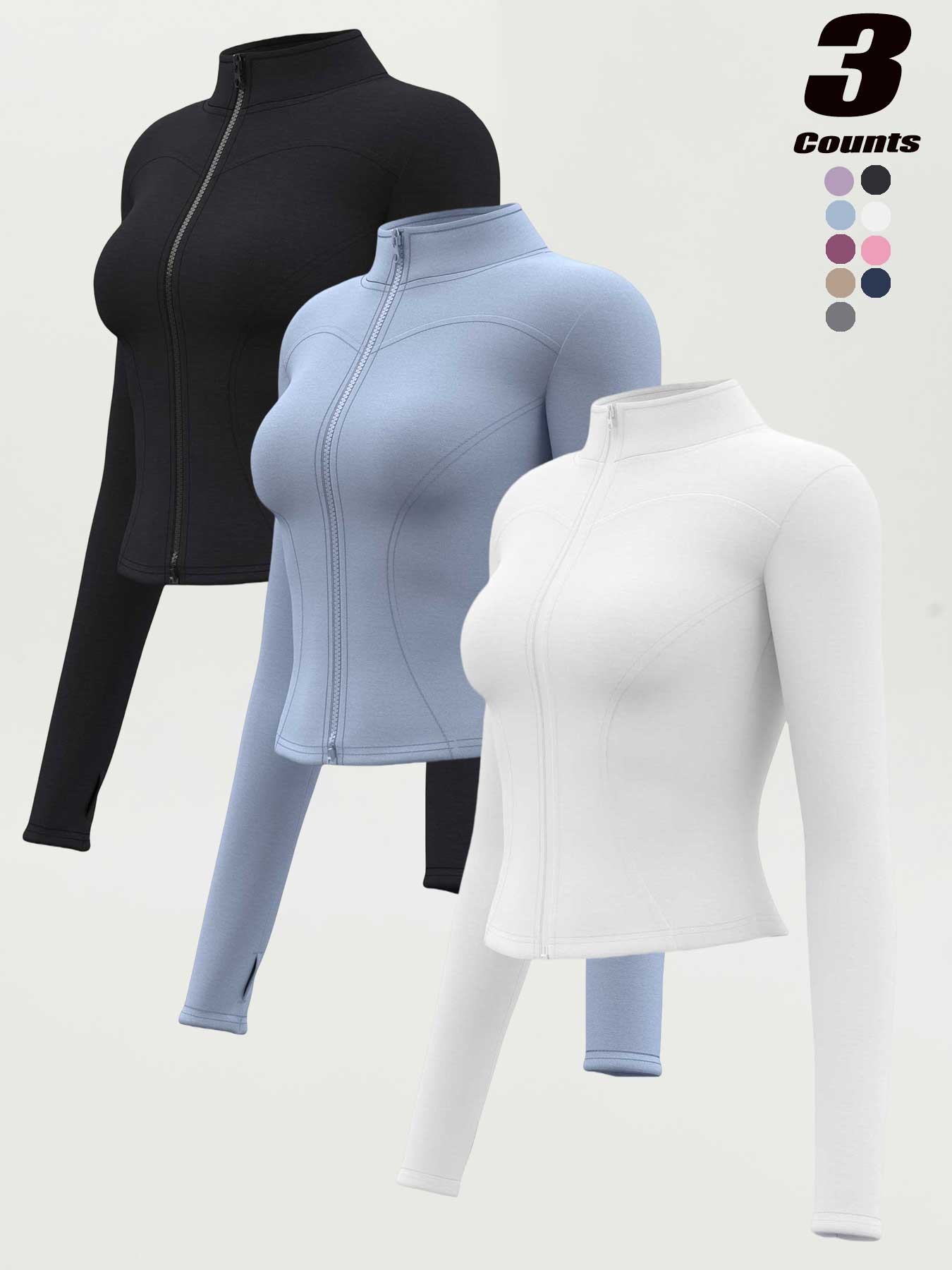 Women's High Elastic Stand Collar Thumbhole Fitted Gym Top, Breathable Thinning Yoga Jacket, Sports Jacket for All Seasons, Long Sleeve Fitness Wear S-Xxxl