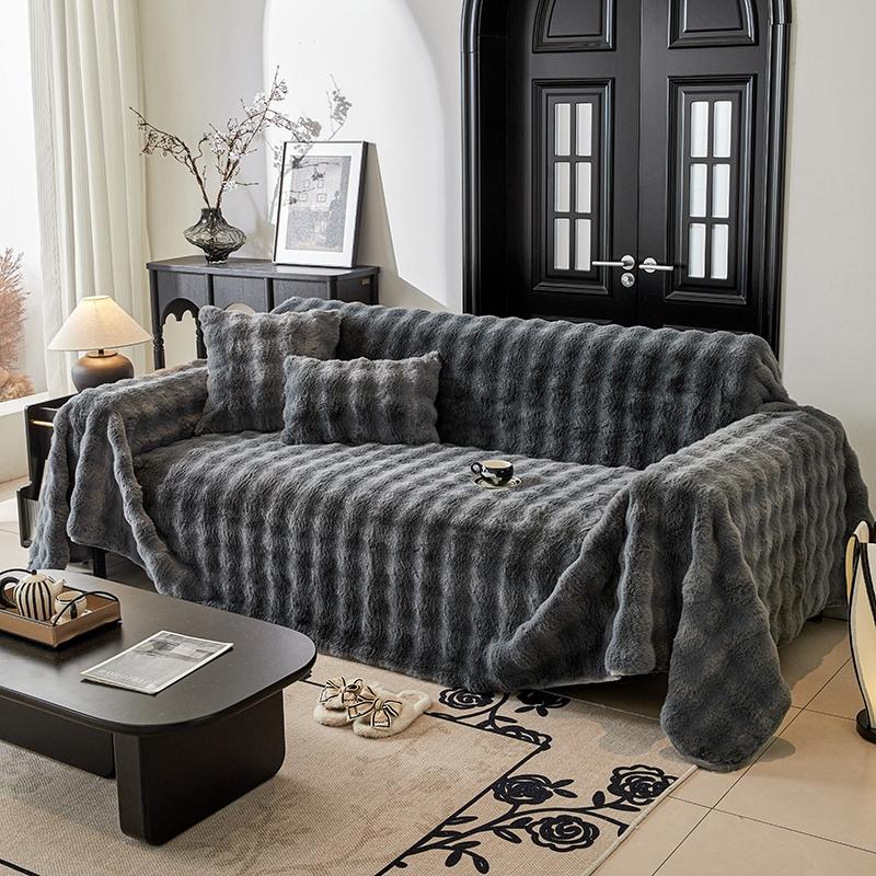 Faux Fur Couch Cover, Soft Warm Plush Sofa Cover, Non-Slip Sectional Slipcover, Washable Furniture Protector for Kids & Pets, L-Shaped Design, Furniture Covers