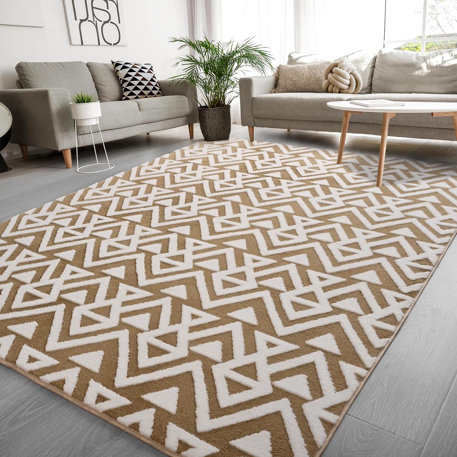 【Deals for You Days】TWINNIS Plush Geometric Textured Area Rug Lantern Geometric Rug Shaggy Memory Foam Rug  Washable Non-Slip Cozy Modern Floor Decor