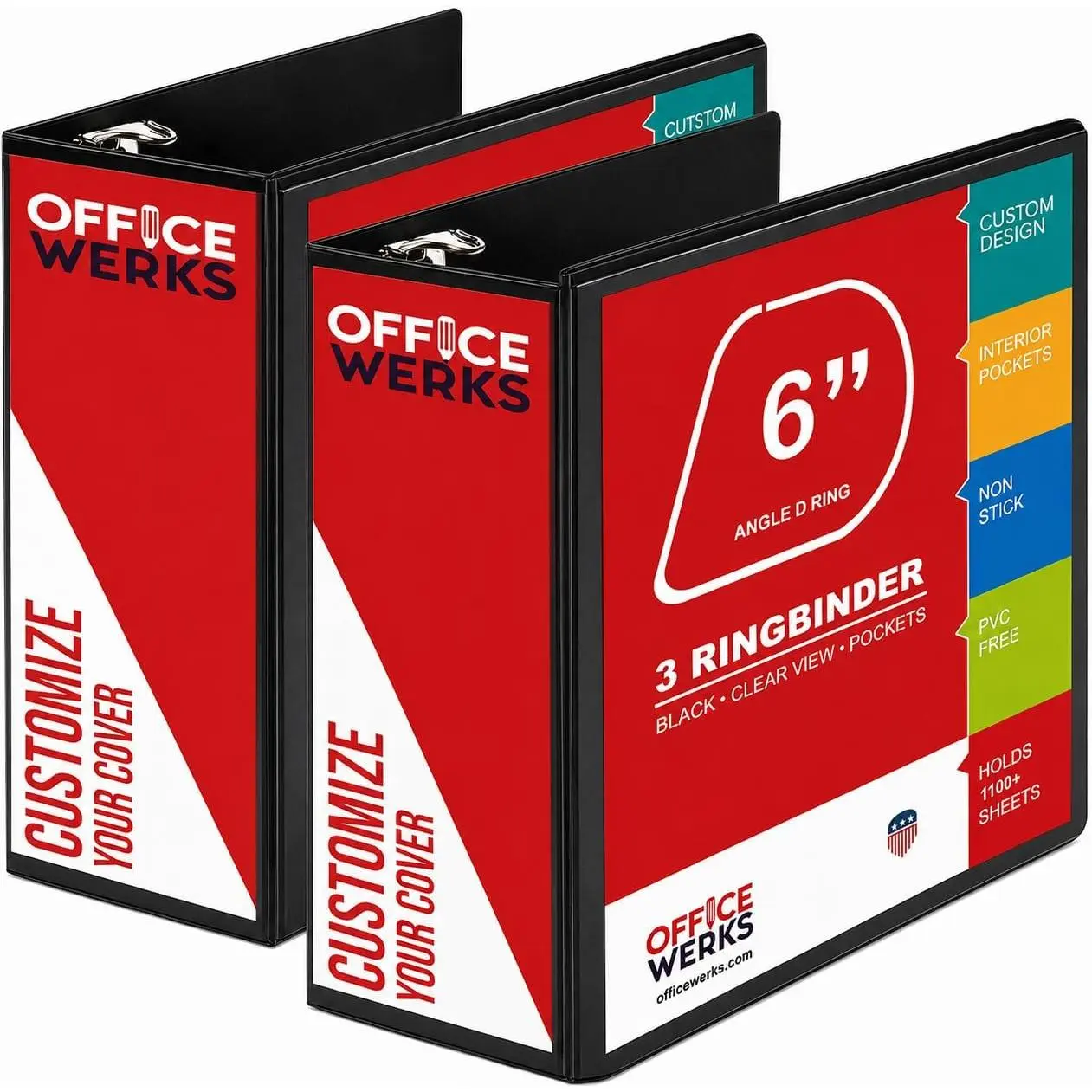 2 Pack 6 Inch 3 Ring Binder, Heavy Duty Locking D-Ring, Holds 1100+ Sheets