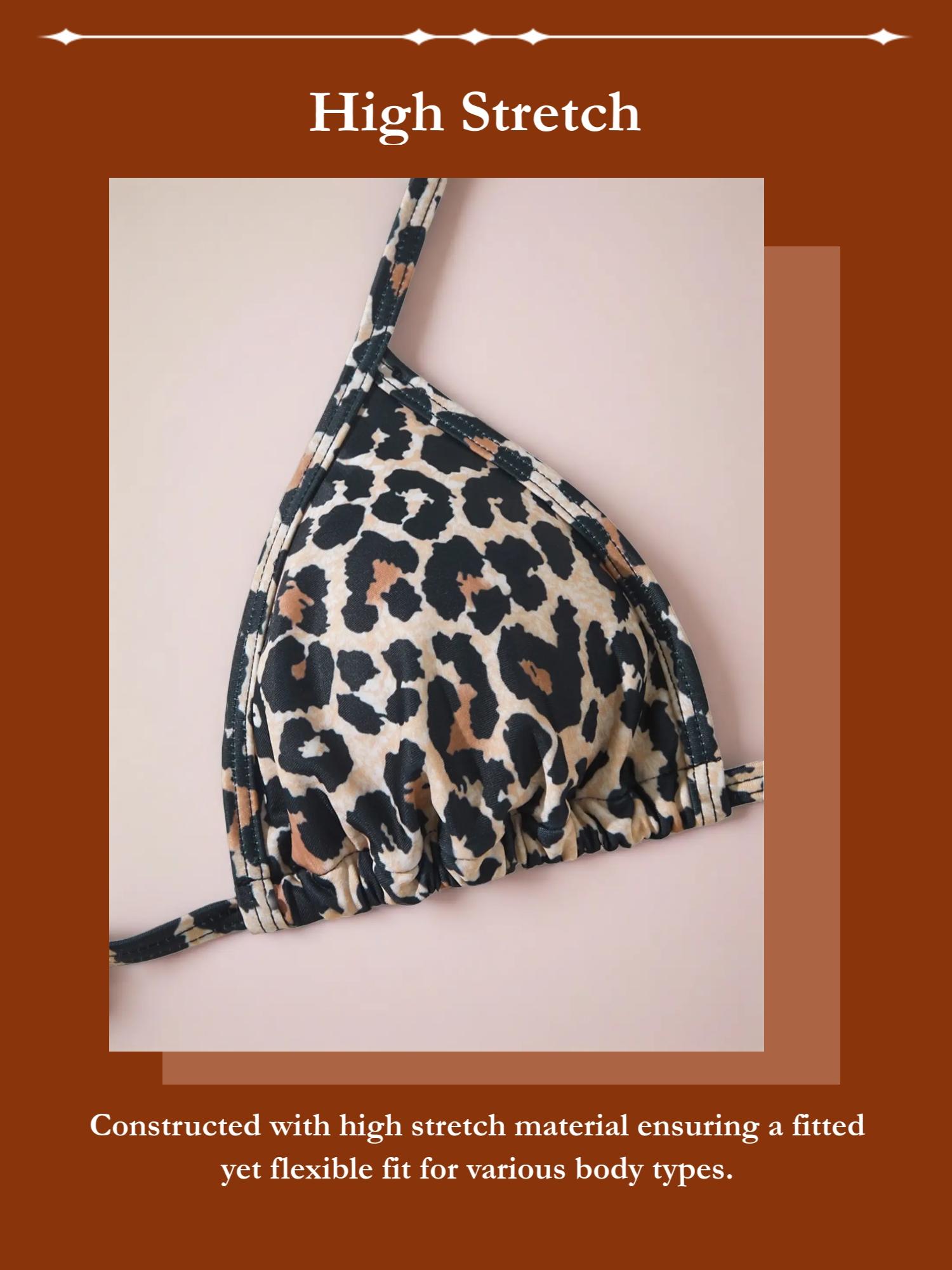 Sexy leopard print tie-up bikini, quick-drying cutout vacation style bikini set