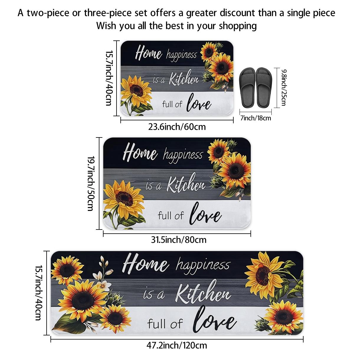 Sunflower Kitchen Anti slip Carpet Floor Mat, Retro Floor Printed Kitchen Anti fatigue Floor, Soft and Comfortable Flannel Floor, Suitable for Kitchen, Laundry Room, Bathroom, Living Room, Room Decoration Floor