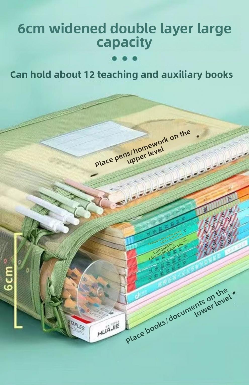 Premium Double Layer Transparent Study Bag Extra Large Capacity for Students Exam Papers Files and School Supplies Multi Compartment Handheld Document Organizer for Office and Classroom Use