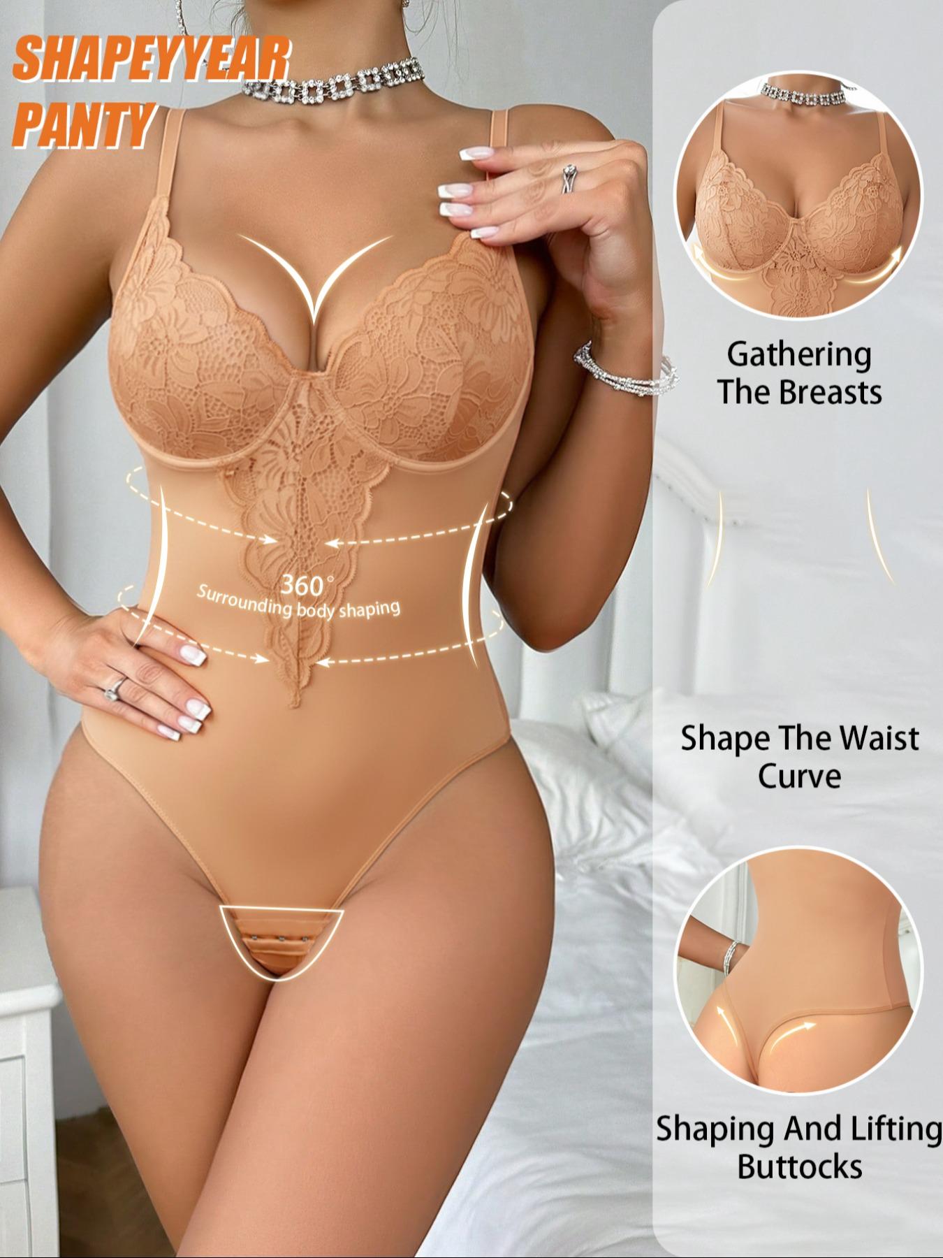 Women's Lace Post-Surgery Shapewear, Padded Sexy One-Piece Underwear, Elegant Chic Back Button Bodysuit, Steel Boning Support