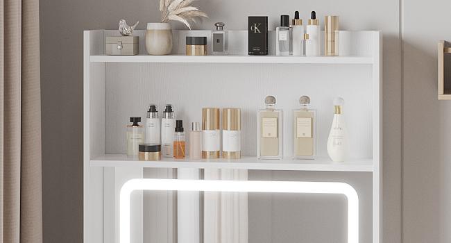 Vabches Make Up Vanity Desk with Mirror and Lights, White/Pink Vanity Table Set with Charger Station,Girls Small Vanity Vabches Make Up Vanity Desk with Mirror and Lights, White/Pink Vanity Table Set with Charger Station,Girls Small Vanity