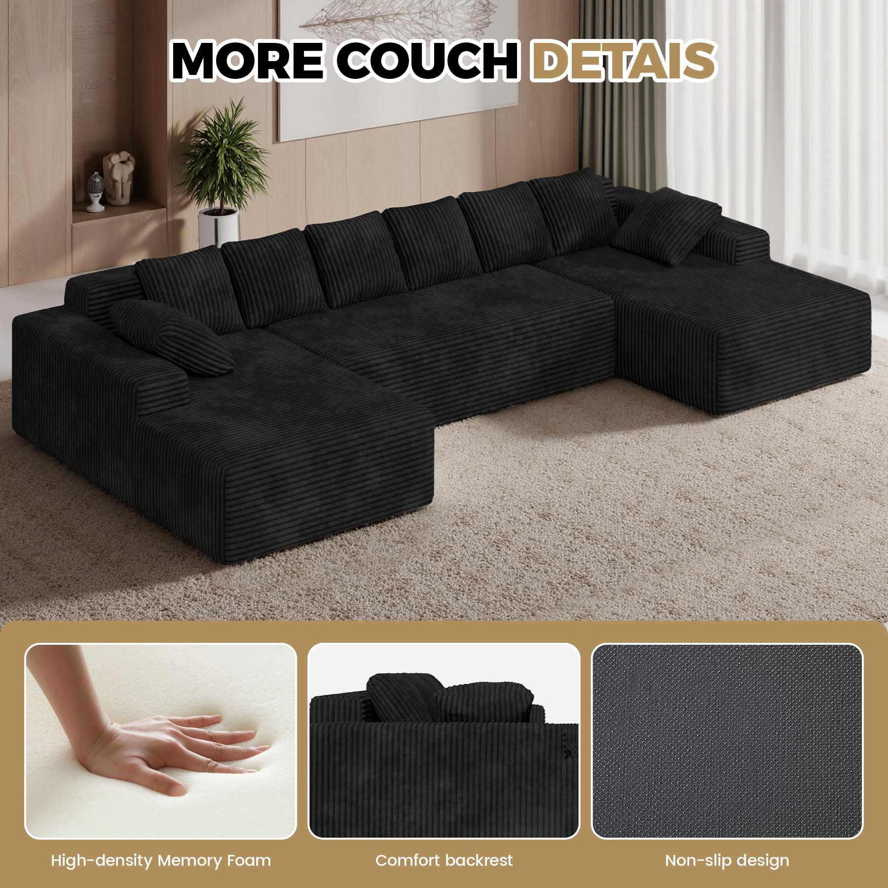 【Shipped in Three Packages】131'' U Shaped Sectional Couches with Chaise Lounge, No Assembly Required Deep Seat Modular Cloud Sofa for Living Room 1PCS, Bedroom