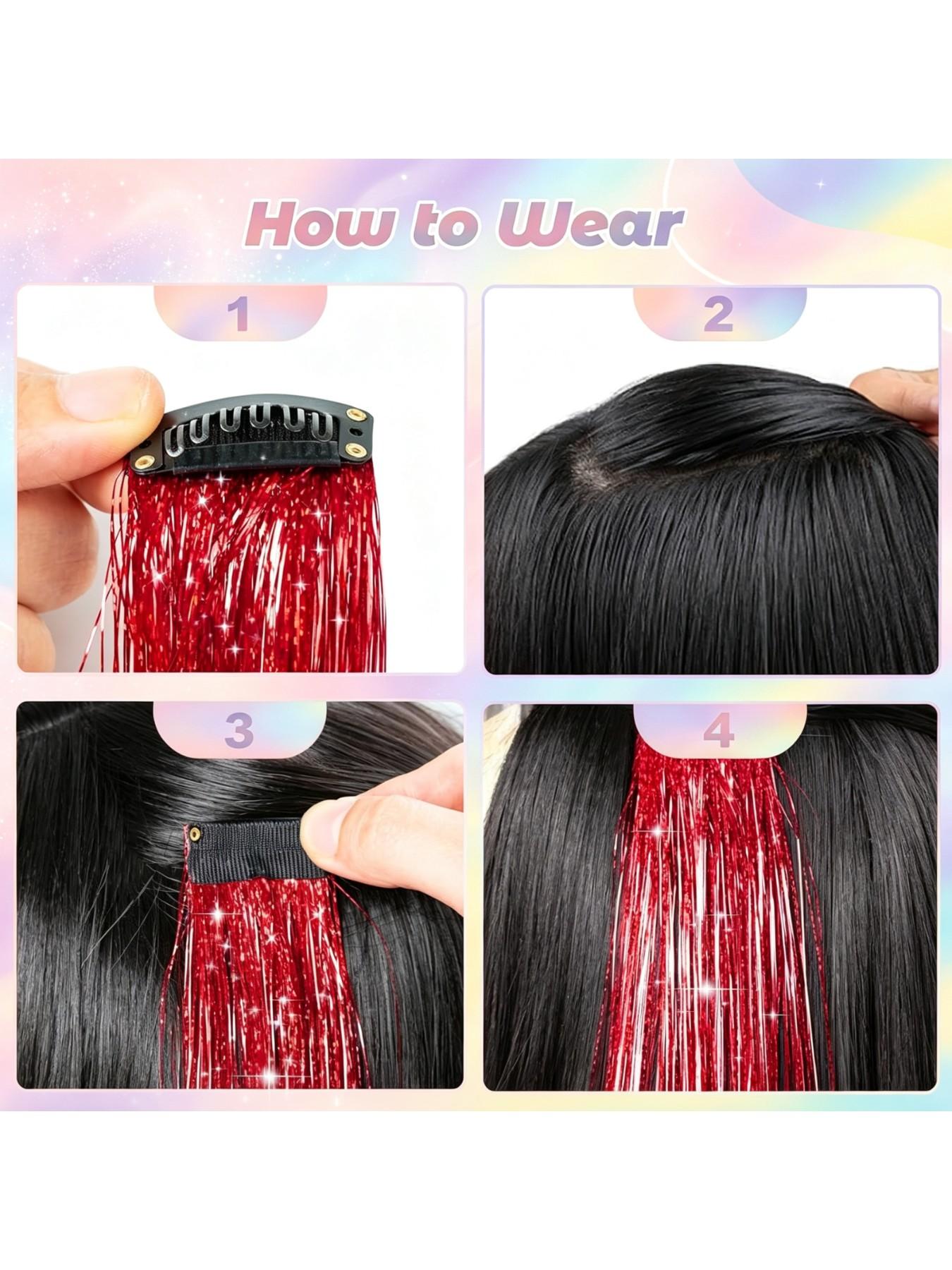 Rainbow Hair Tinsel Pack of 12 Pcs Clip in Hair Tinsel 20 Inch Glitter Tinsel Hair Extensions, Festival Tinsel Fairy Hair Extension Party Dazzle Hair Accessories Strands Kit Clip on Hairpieces Rainbow Hair Tinsel Pack of 12 Pcs Clip in Hair Tinsel 20 Inch Glitter Tinsel Hair Extensions, Festival Tinsel Fairy Hair Extension Party Dazzle Hair Accessories Strands Kit Clip on Hairpieces