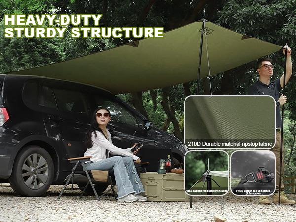 FEIWOOD GEAR Car Awning for SUV, 10 x 5.6 FT Van Truck Awning for Camping, Needn't Roof Rack Hardwares Waterproof UV50+