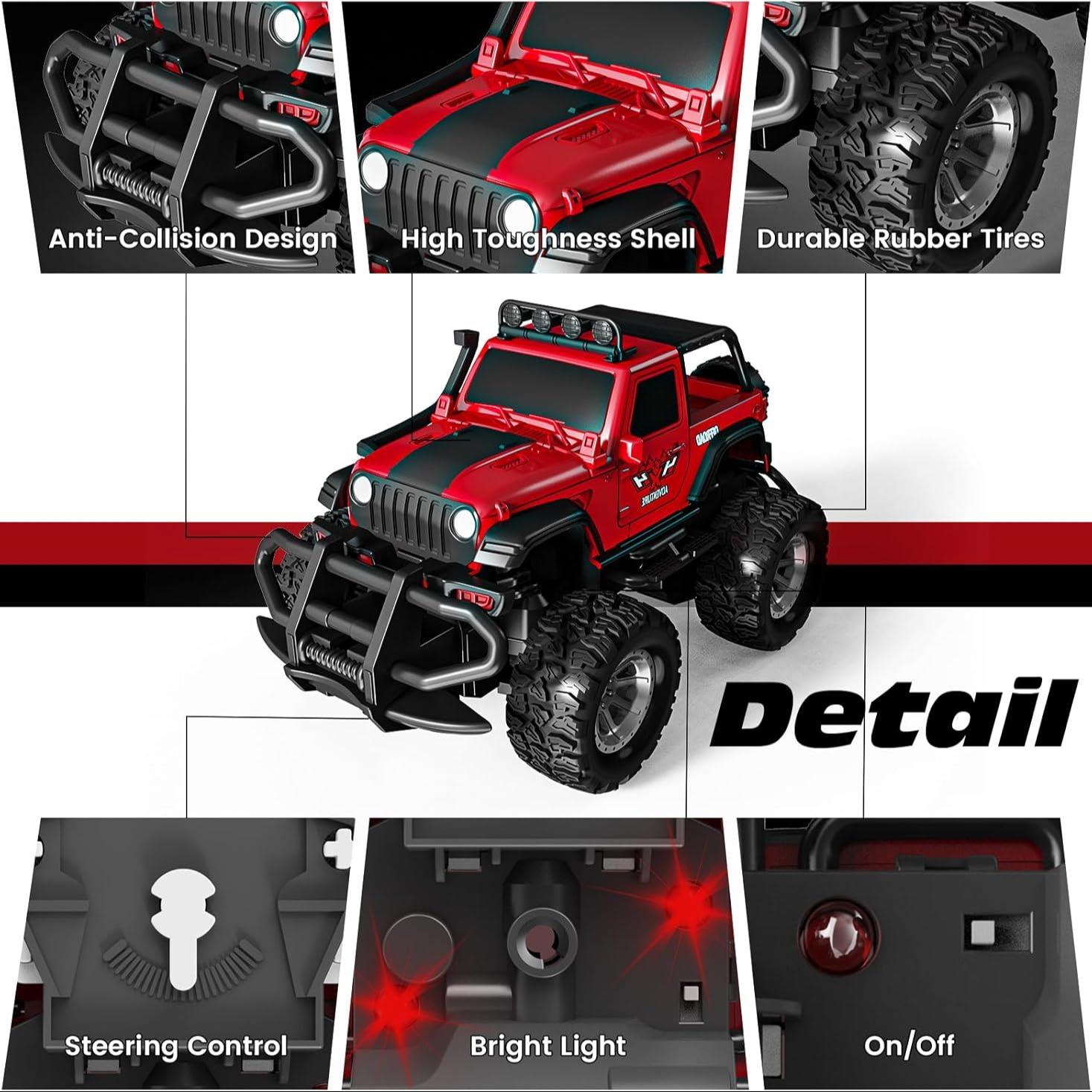 Remote Control Off-Road Jeep Toy, RC Off-Road Vehicle with Realistic Design, Birthday Christmas Gift for Boys Girls and RC Enthusiasts