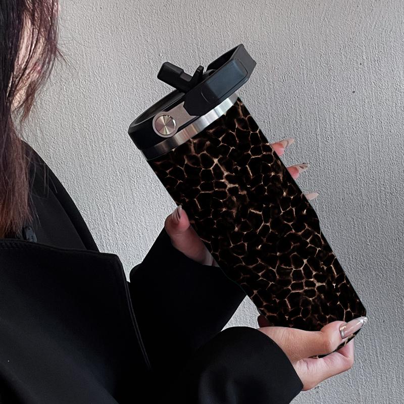 30oz Insulated Tumbler Cup with Straw, Meteor Leopard Print, Dual-Use Cold Hot, Ideal for Sports Outdoor Office Home, Best Gift #GLOBAL PICKS