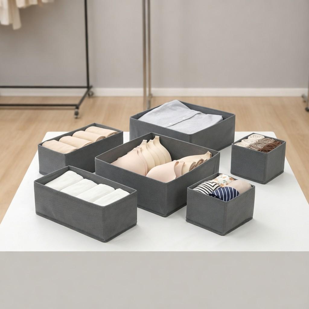 Foldable Fabric Storage Box Set of 6, Space-Saving Room Organizer, Foldable Divider, Neutral Color, for Closet and Dressing Table Drawers
