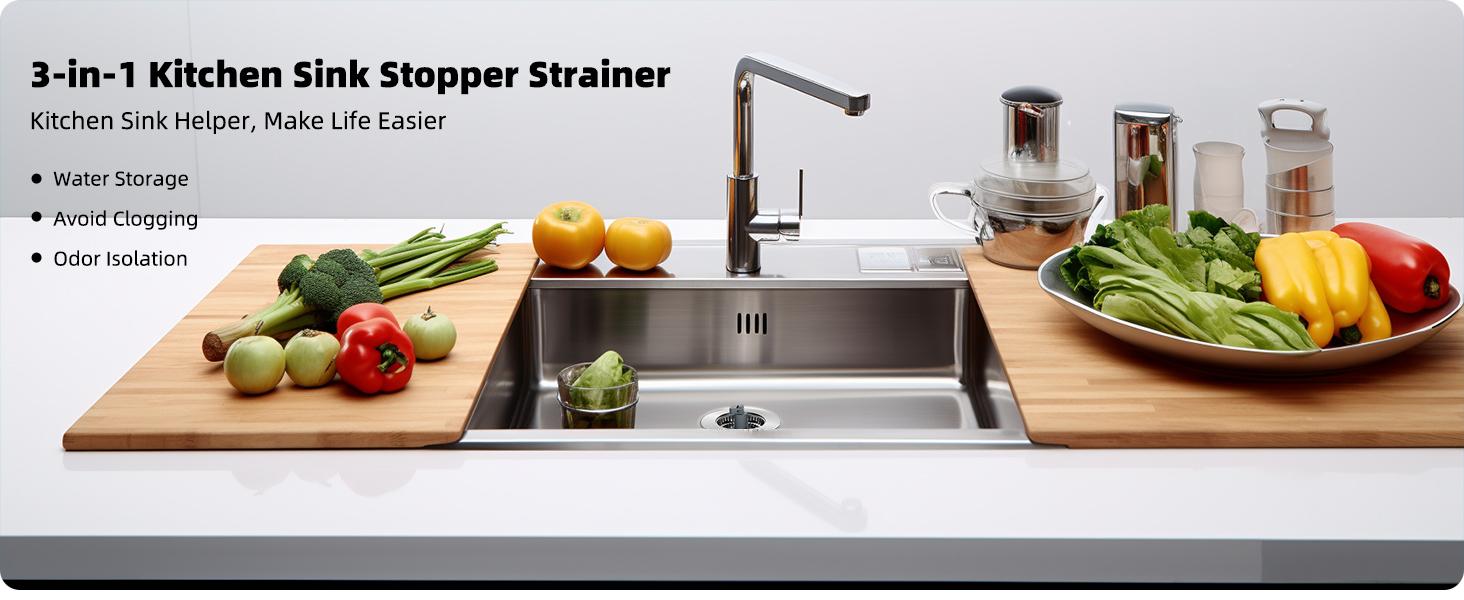 Hibbent 3 in 1 Kitchen Sink Drain Strainer and Stopper Combo, Stainless Steel Metal Pop Up Sink Stopper, SUS304 Anti-Clogging Basket Strainer with Handle for US Standard 3-1/2" Drain Hibbent 3 in 1 Kitchen Sink Drain Strainer and Stopper Combo, Stainless Steel Metal Pop Up Sink Stopper, SUS304 Anti-Clogging Basket Strainer with Handle for US Standard 3-1/2" Drain